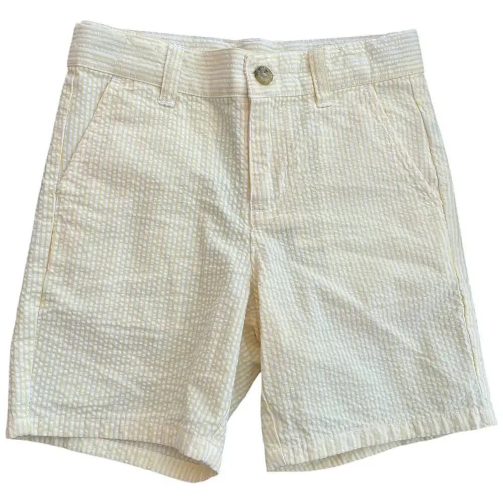 Janie and Jack Yellow & White Seersucker Shorts Adjustable Waist Boy's 6 NEW